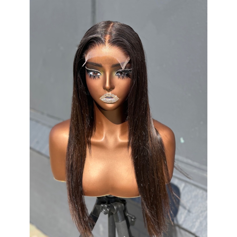 22" Virgin Bone Straight Custom Highlights 6*6 HD Lace Closure 1b Human Hair Wig